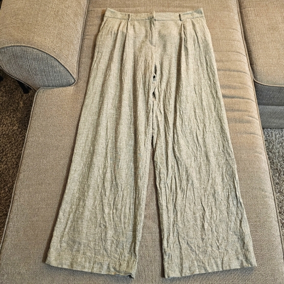 Rachel Zoe NY LA Sage Green Gray Linen Blend High Rise Wide Leg Pants Size 10 - Picture 1 of 9